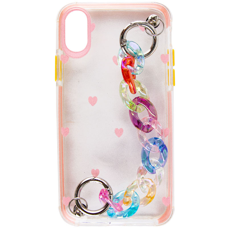 

TPU + PC чохол Colorspot з ремінцем-ланцюгом для iPhone X (5.8") (Pink hearts) 1186860