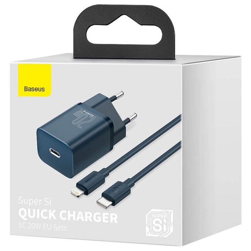 Купить СЗУ Baseus Super Si Quick Charger 1C 20W + кабель Type-C to Lightning (TZCCSUP-B) (Синий) на vchehle.ua