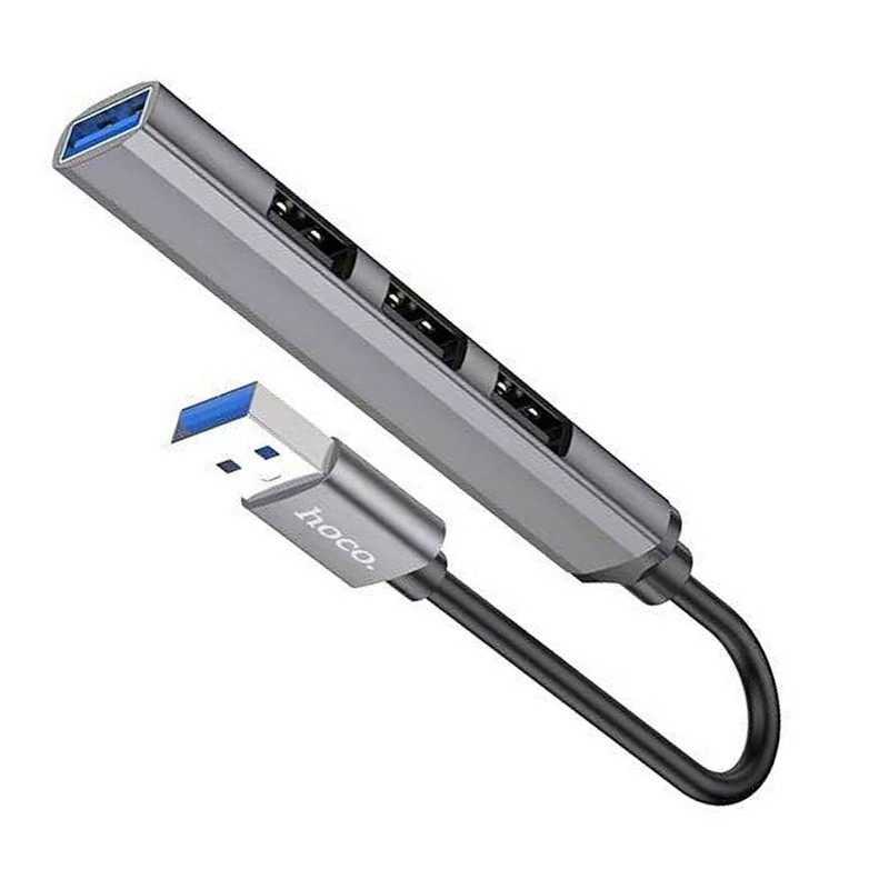 Фото Переходник Hoco HB26 4in1 (USB to USB3.0+USB2.0*3) (Metal gray) на vchehle.ua