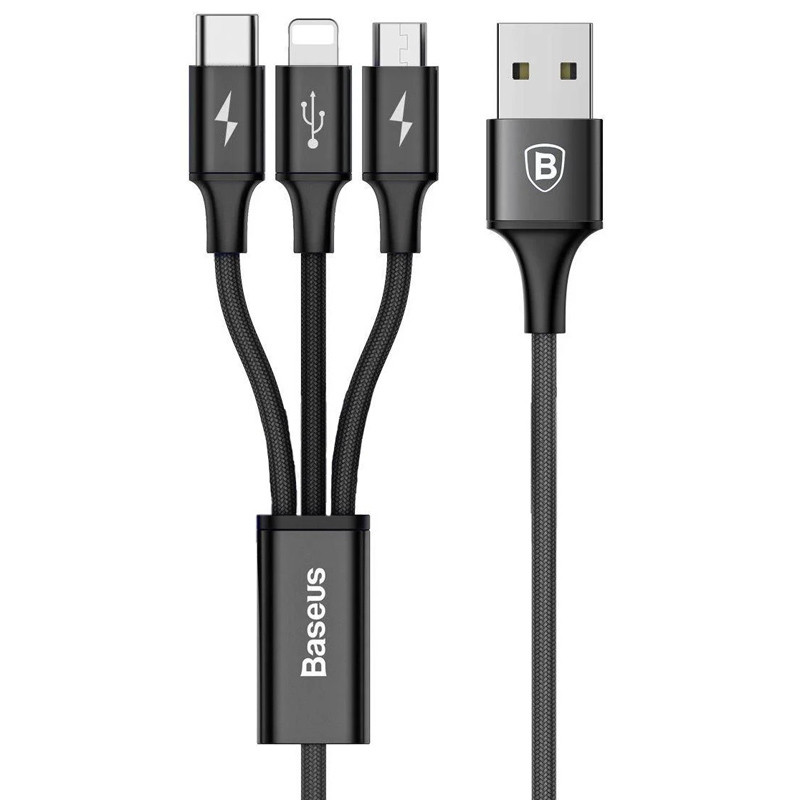 

Дата кабель Baseus Rapid Series 3in1 (Micro USB+Lightning+Type-C) (1.2m) (CAJS000001) (Черный) 937443