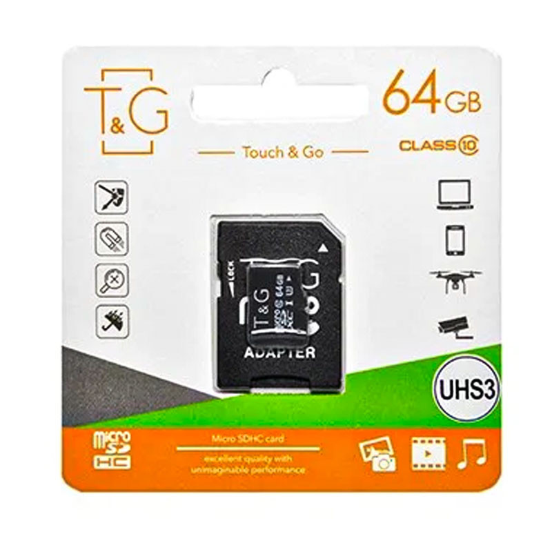 Карта пам'яті T&G microSDXC (UHS-3) 64 GB class 10 (з адаптером)