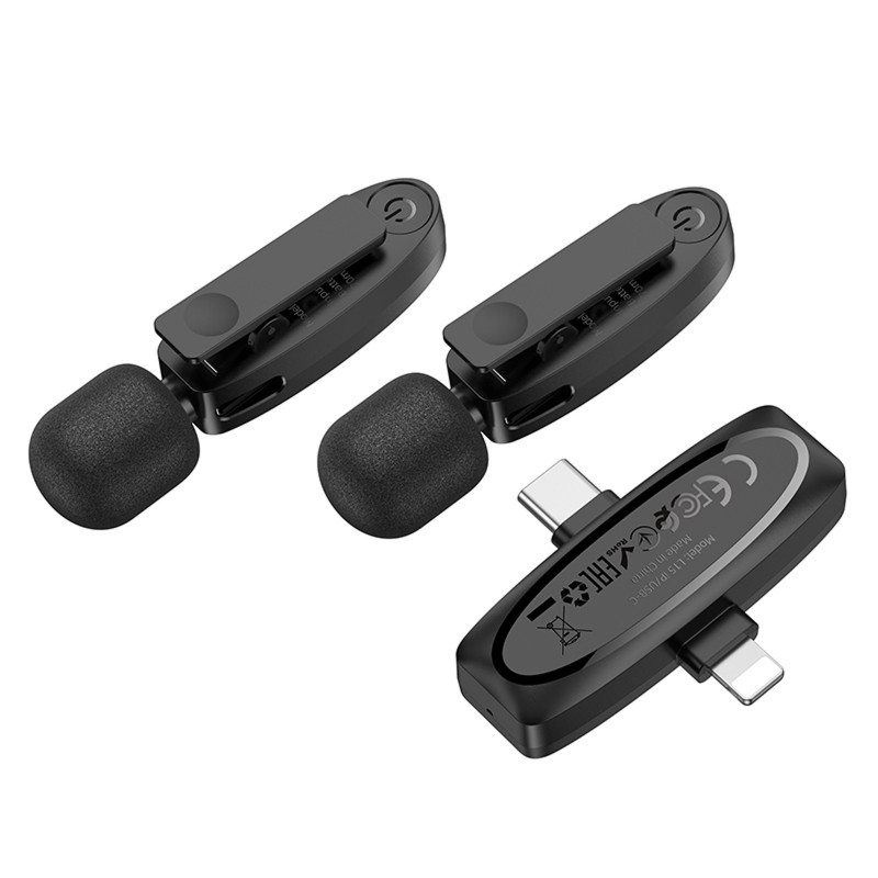 Петличний бездротовий мікрофон Hoco L15 Dual-mic clip-on wireless digital (Lightning/Type-C) (Black) в магазині vchehle.ua