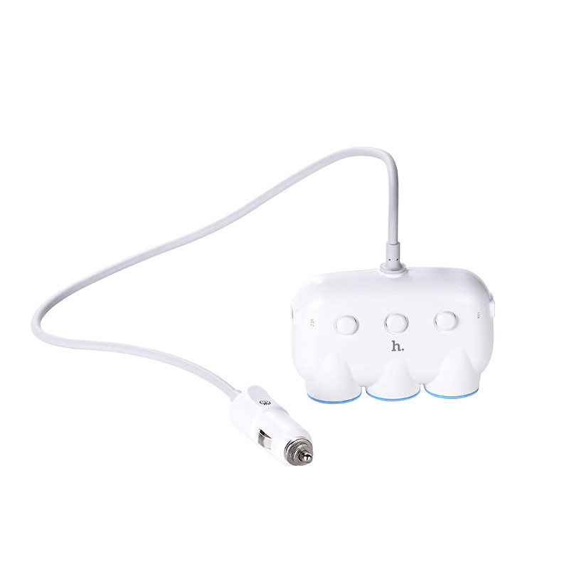Фото АЗУ с разветвителем прикуривателя Hoco C1 (3 порта+2USB/3.1A) (White) на vchehle.ua