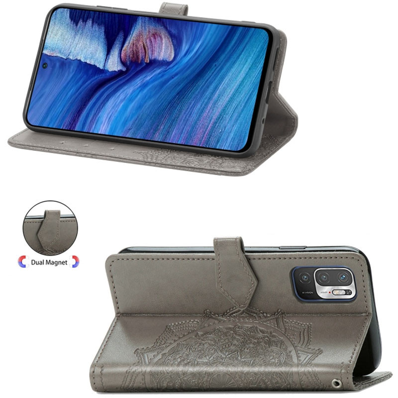 Кожаный чехол-книжка Art Case с визитницей для Xiaomi Redmi Note 10 5G / Poco M3 Pro (Серый) в магазине vchehle.ua