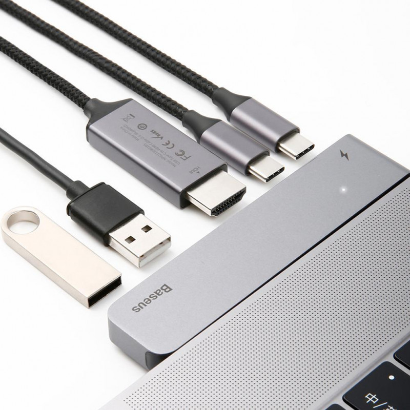 Уцінка Адаптер Baseus Thunderbolt C + Pro 7-in-1 Smart HUB (CAHUB-L0G) (Дефект упаковки / Сірий) в магазині vchehle.ua