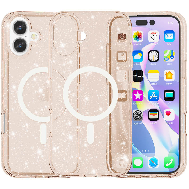 Чохол TPU Galaxy Sparkle (MagFit) на Apple iPhone 16 Plus (6.7") (Gold+Glitter)