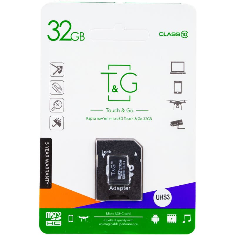 Карта пам'яті T&G microSDHC (UHS-3) 32 GB class 10 (з адаптером) (Чорний)