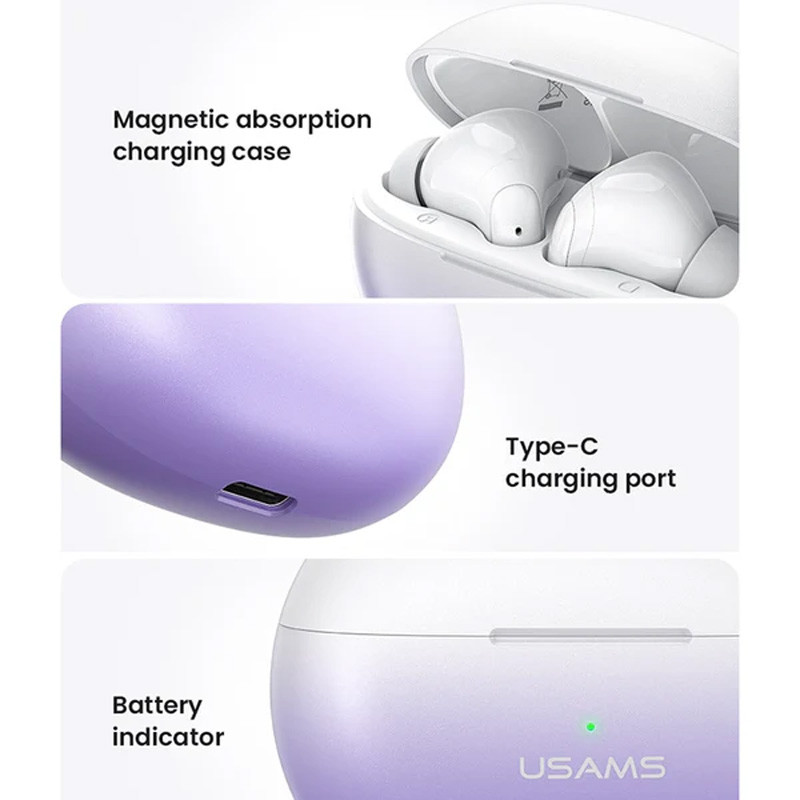 Фото Беспроводные TWS наушники Usams-XD19 X-don Series ENC BT 5.3 (Gradient Purple) на vchehle.ua