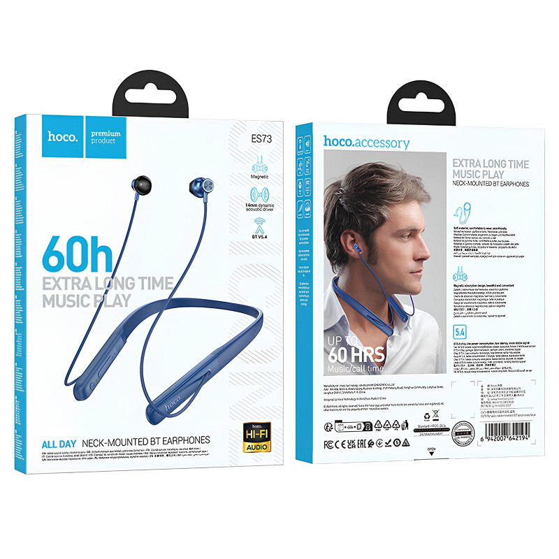 Фото Bluetooth навушники Hoco ES73 Dynastic neck-mounted (Blue) в маназині vchehle.ua