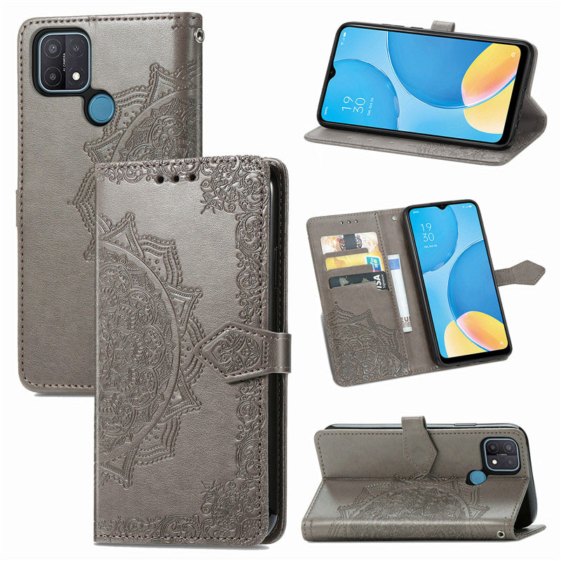Купить Кожаный чехол-книжка Art Case с визитницей для Oppo A15 / A15s (Серый) на vchehle.ua