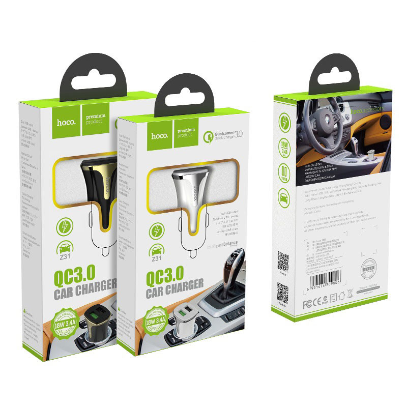 Заказать АЗУ Hoco Z31 QC3.0 (2USB/3.4A) + lightning (Белый) на vchehle.ua