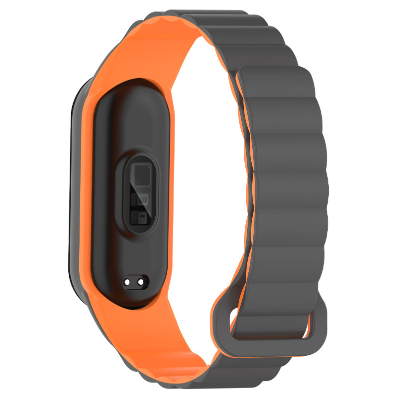 Фото Ремінець Dual-color Magnetic для Xiaomi Mi Band 7/6/5/4/3 (Gray / Orange) на vchehle.ua