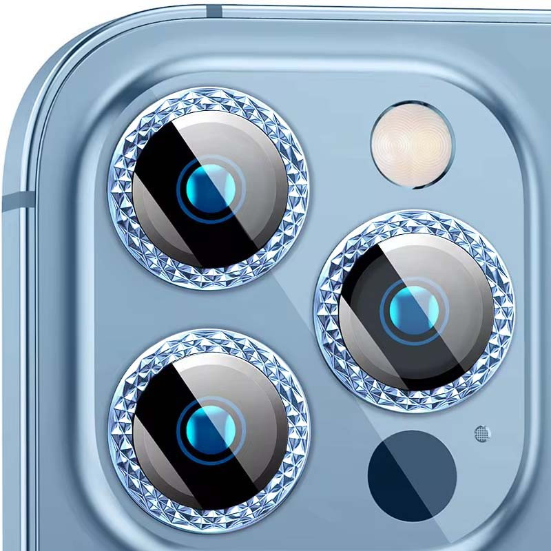 Фото Захисне скло Metal Shine на камеру (в упак.) на Apple iPhone 13 Pro / 13 Pro Max (Блакитний / Sierra Blue) на vchehle.ua