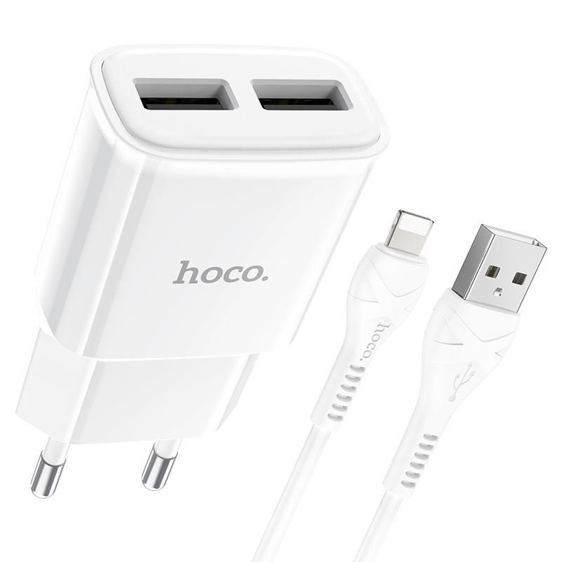 Фото СЗУ Hoco C88A Star round 2.4A (2USB-A) + кабель USB to Lightning (Белый) на vchehle.ua