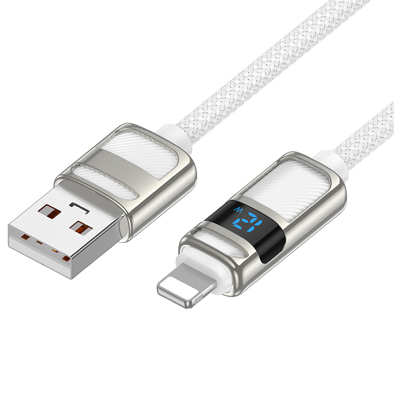 Фото Дата кабель Hoco U137 Line with display USB to Lightning 2.4A/12W (1.2m) (White) на vchehle.ua