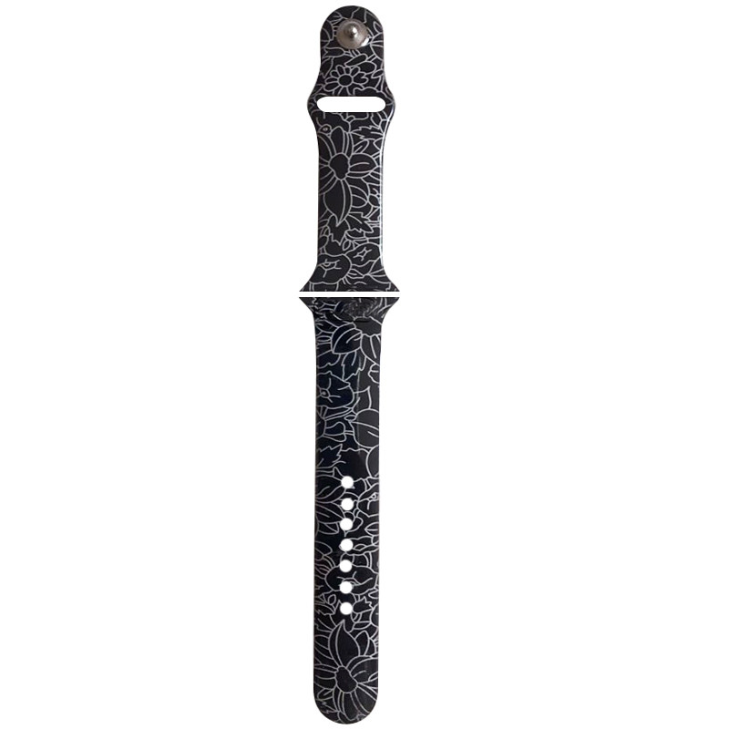 Уценка Силиконовый ремешок с рисунком для Apple Watch 38/40/41/42mm(ser.10) (Поврежденная упаковка / Черный/Листья)