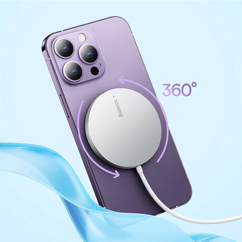 Фото БЗП Baseus Simple Mini3 Magnetic Wireless Charger 15W (CCJJ0400) (Silver) на vchehle.ua