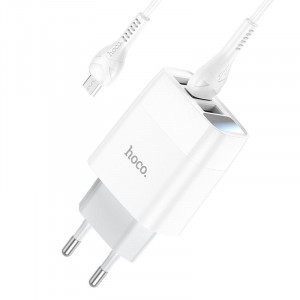 МЗП Hoco C93A Easy charge 3-port digital display charger + MicroUSB