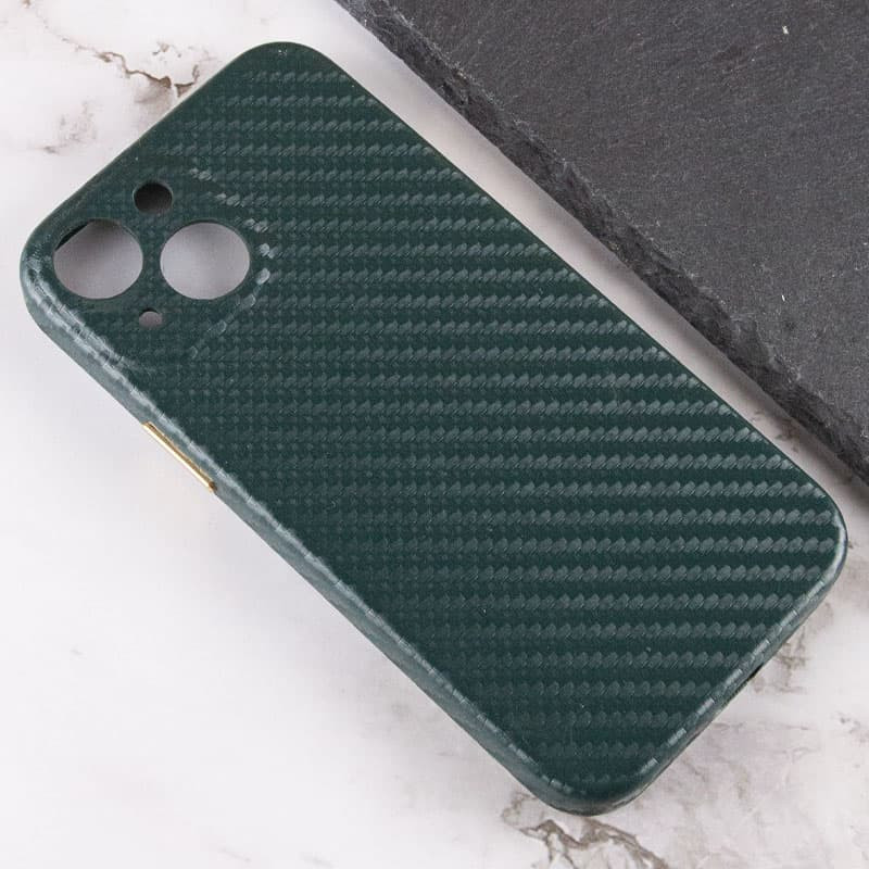 Фото Шкіряний чохол Leather Case Carbon series на Apple iPhone 13 mini (5.4") (Дефект упаковки / Зелений) на vchehle.ua