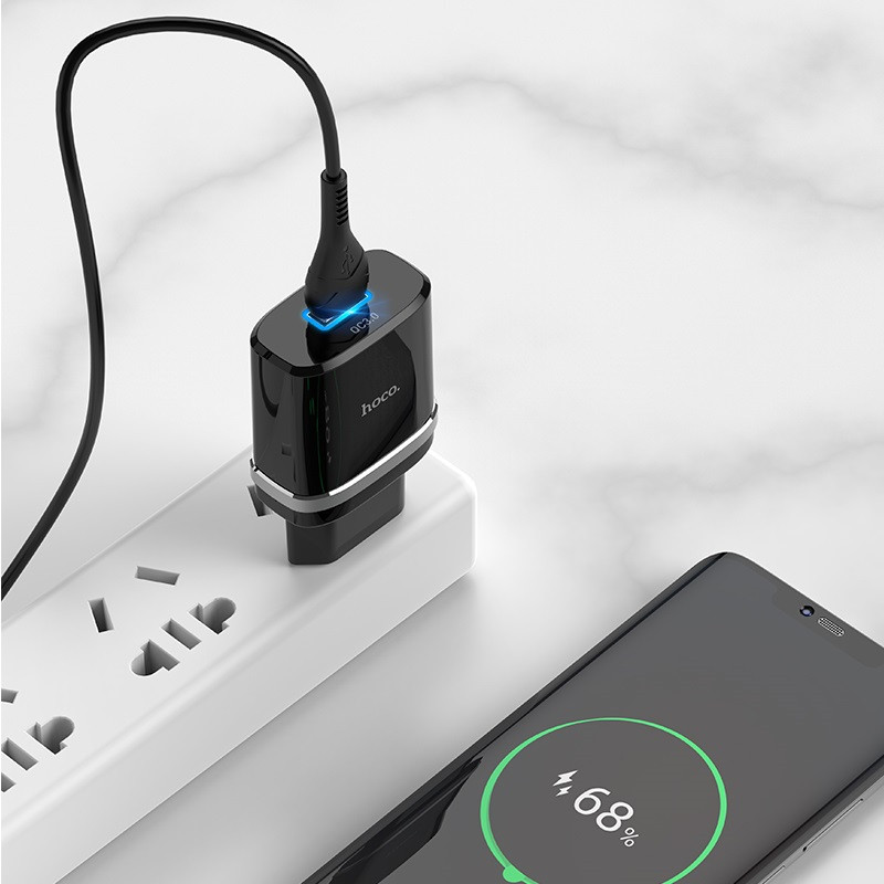 Купить СЗУ Hoco C12Q Smart QC3.0 3A (1USB-A) + кабель USB to Type-C (Черный) на vchehle.ua
