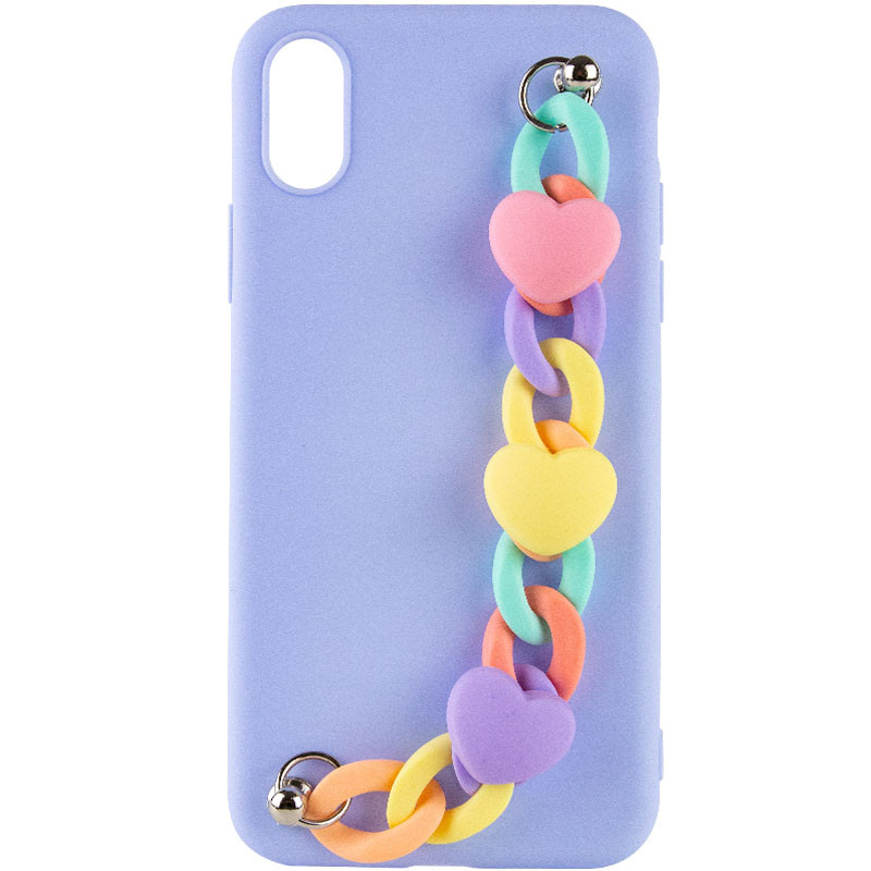 Чехол Chained Heart c подвесной цепочкой для Apple iPhone X / XS (5.8") (Lilac Blue)