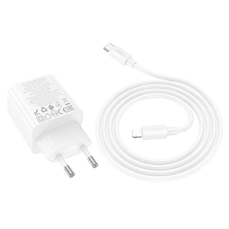 Фото СЗУ Hoco N55 Fundador PD20W four-port (2USB-A/2C) + кабель Type-C to Lightning (White) в магазине vchehle.ua