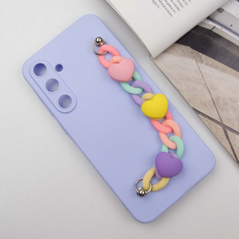 Фото Чохол Chained Heart з підвісним ланцюжком на Samsung Galaxy A35 (Lilac Blue) на vchehle.ua