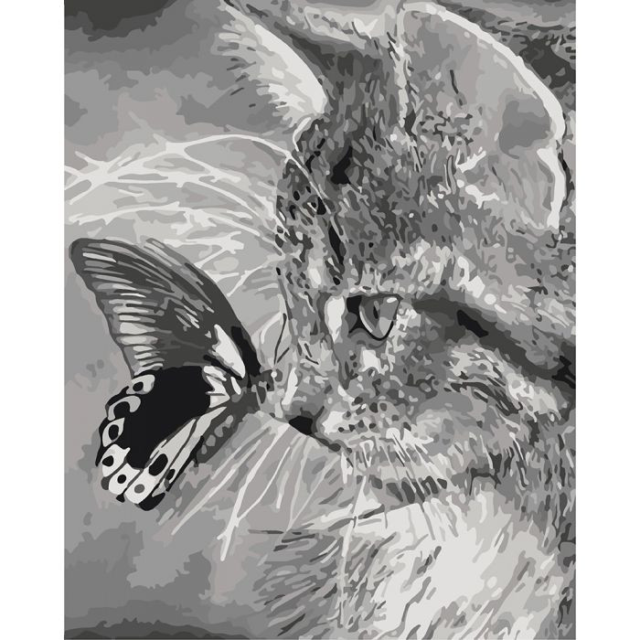 Животные, птицы "Котёнок и бабочка" 40х50см. * KHO2499                                               (Разноцветный)