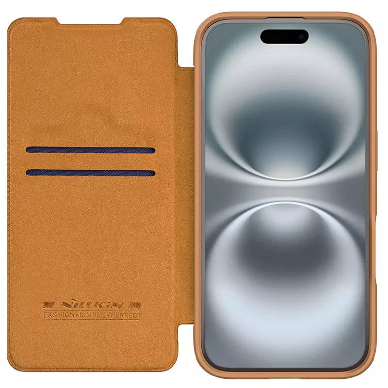 Фото Кожаный чехол (книжка) Nillkin Qin Prop для Apple iPhone 16 (6.1") (Brown) в магазине vchehle.ua