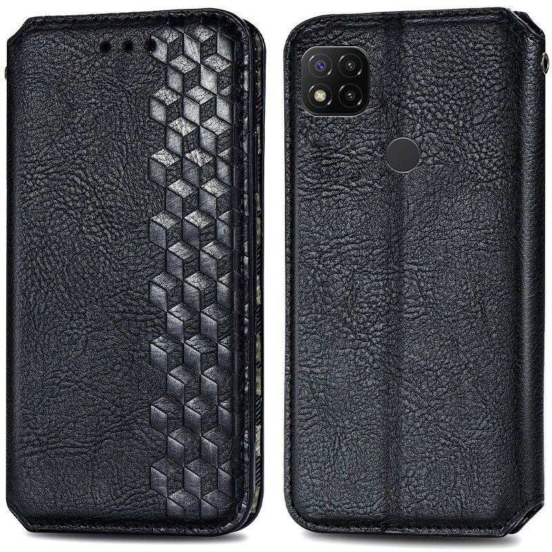 Шкіряний чохол-книжка GETMAN Cubic (PU) на Xiaomi Redmi 9C (Чорний) в магазині vchehle.ua