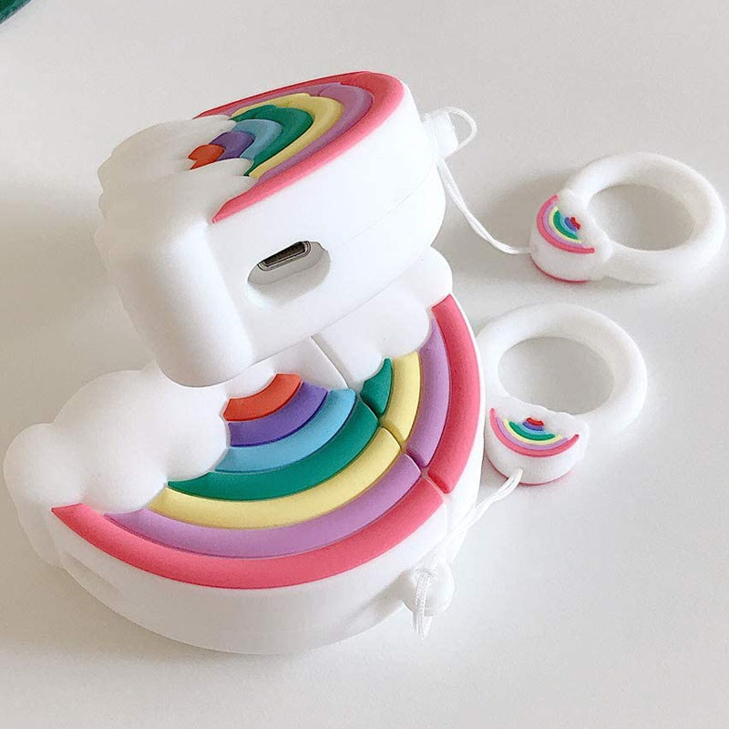 Силиконовый футляр Rainbow для наушников AirPods 1/2 + кольцо (Радуга / Белый) в магазине vchehle.ua