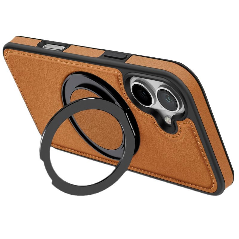 Фото Кожаная накладка Retro with Magnetic Safe для Apple iPhone 16 (6.1") (Brown) в магазине vchehle.ua