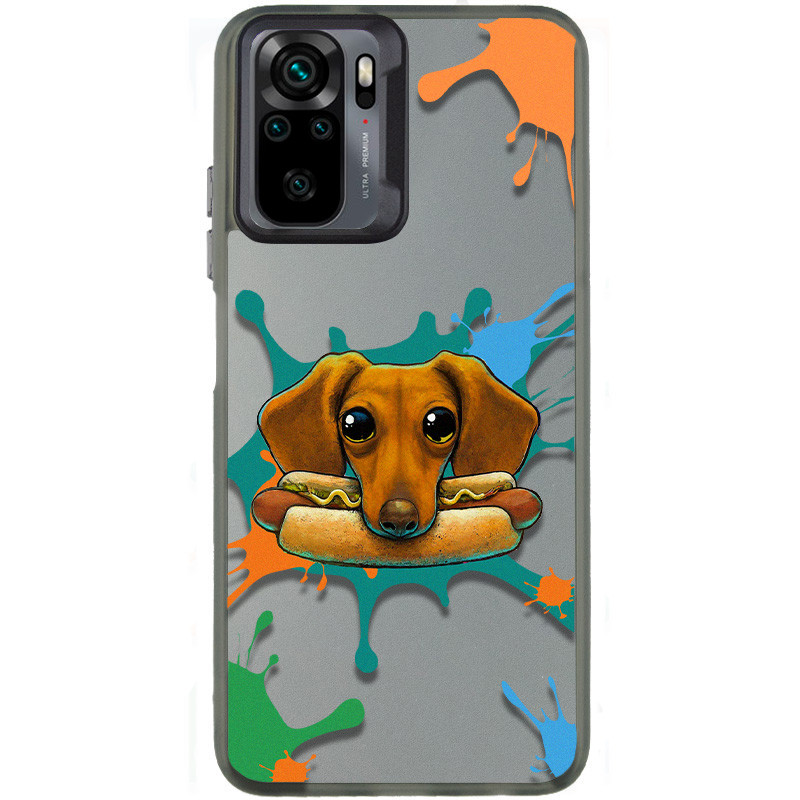 TPU+PC чехол TakiTaki Graffiti magic glow для Xiaomi Redmi Note 10 / Note 10s (Sausage dog / Black)