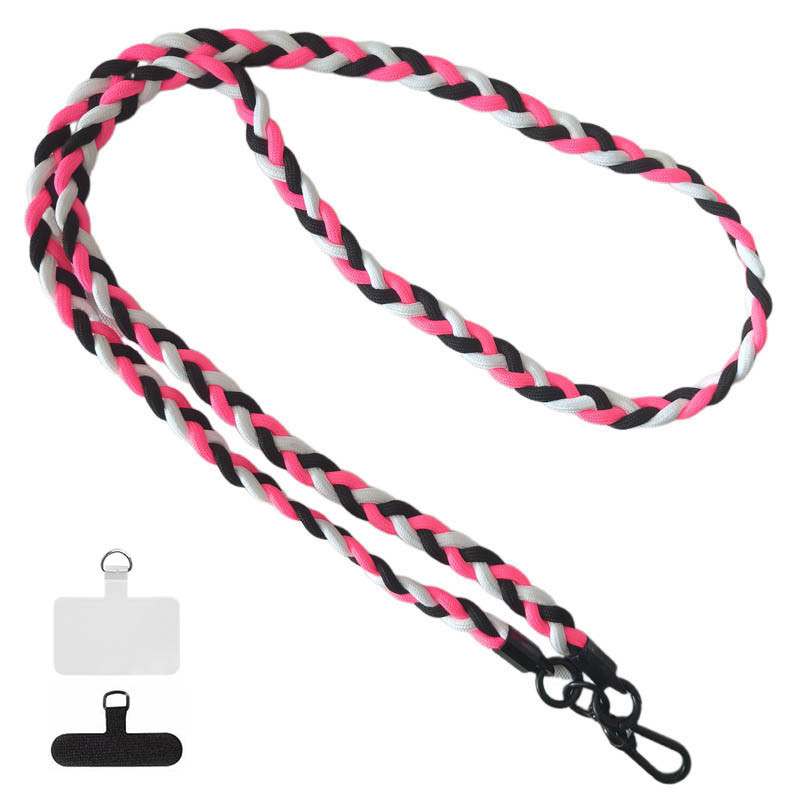 Плетений шнурок (5мм) 120см (Black / Pink / White)