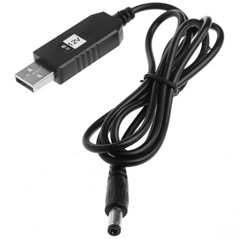 Кабель живлення для роутера/модему USB-DC 12V GEN 2 (з перетворювачем) (Чорний)