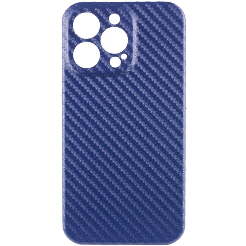 Уценка Кожаный чехол Leather Case Carbon series для Apple iPhone 13 Pro (6.1") (Дефект упаковки / Синий)