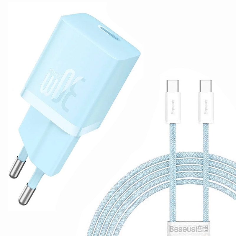 МЗП Baseus GaN5 Fast Charger (mini) 30W (1USB-C) + кабель Type-C to Type-C (P10110902) (Galaxy Blue)
