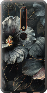Чехол Черные цветы для Nokia 6.1