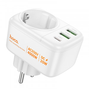 СЗУ Hoco AC26 Changer Outlet Extender 20W (2USB-A/1C/1Socket)