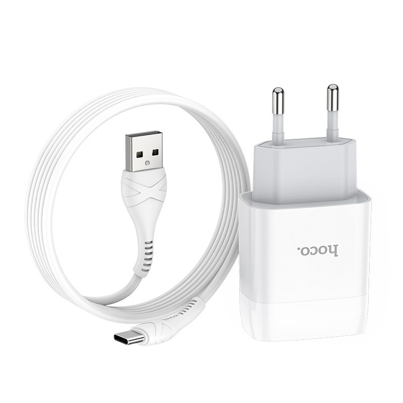 Фото СЗУ Hoco C72A Glorious 2.1A (1USB-A) + кабель USB to Type-C (Белый) на vchehle.ua