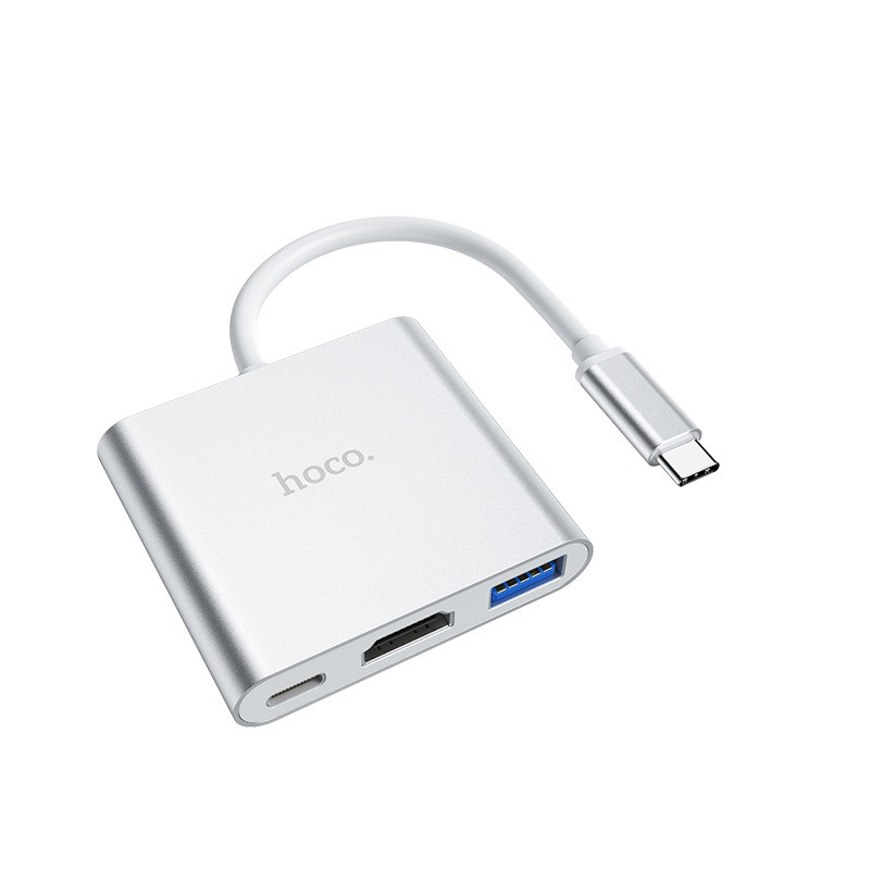 Фото Уцінка Перехідник HUB Hoco HB14 Type-C to USB3.0+HDMI+PD (Розкрита упаковка / Сталевий) в маназині vchehle.ua