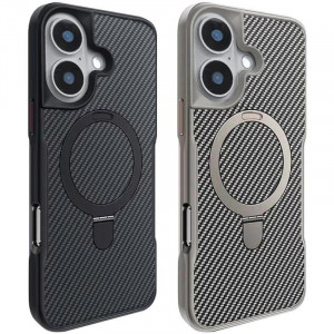 TPU+PC чехол Metal Buttons with Magnetic Safe Carbon Ring для Apple iPhone 16 (6.1")