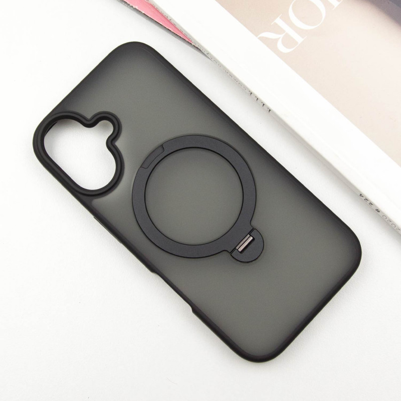 Фото TPU+PC чохол Metal Buttons with Magnetic Safe Colorful HQ Ring для Apple iPhone 16 (6.1") (Black) на vchehle.ua