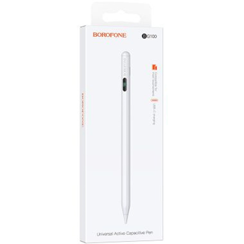 Фото Стилус Borofone BG100 Universal active capacitive pen with digital display (White) на vchehle.ua