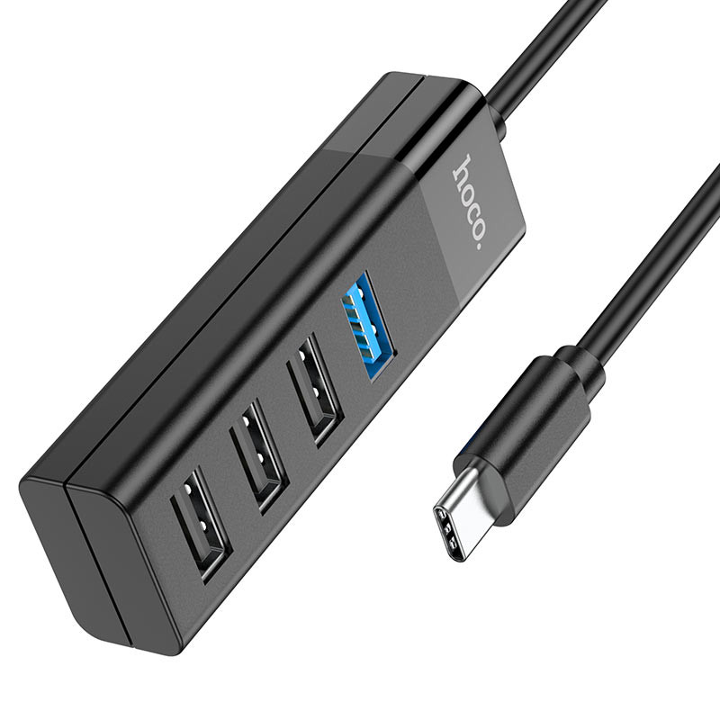 Фото Переходник Hoco HB25 Easy mix 4in1 (Type-C to USB3.0+USB2.0*3) (Черный) на vchehle.ua