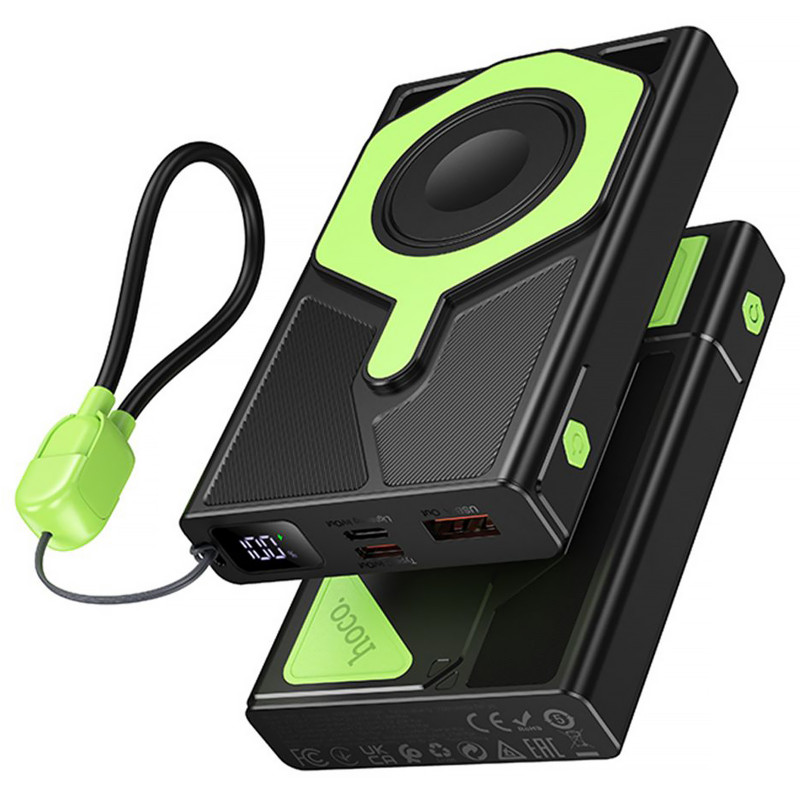 Портативний ЗП Power Bank Hoco DB83 22.5W+PD20W з БЗП+Watch 10000 mAh (Black / Green)
