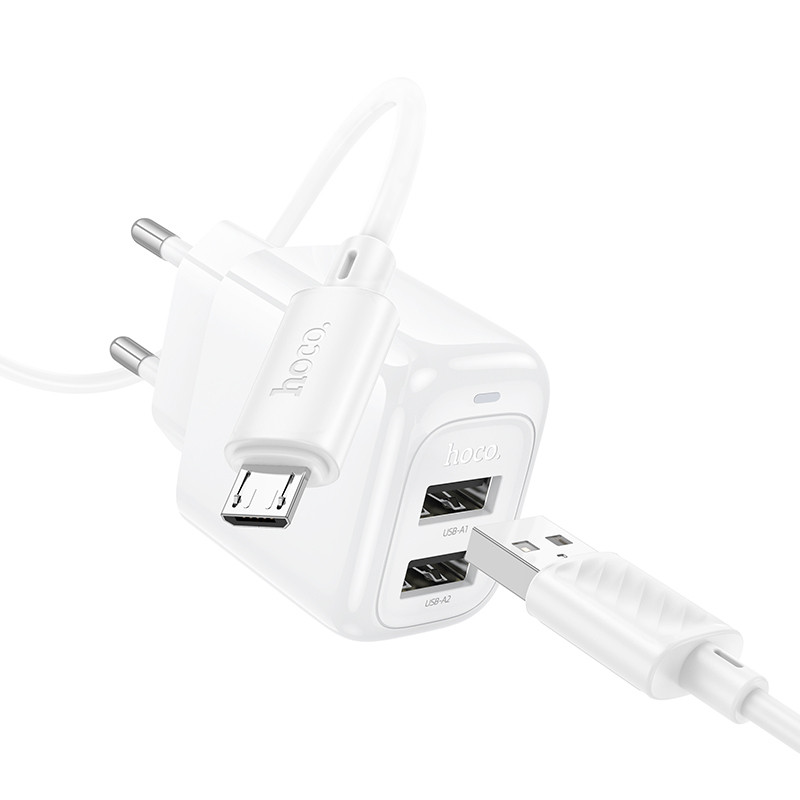 СЗУ Hoco CS51A Surplus (2USB-A) + MicroUSB (White) в магазине vchehle.ua