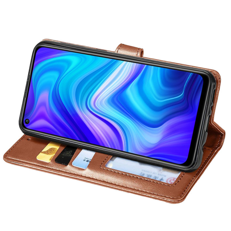 Шкіряний чохол-книжка GETMAN Gallant (PU) для Xiaomi Redmi Note 9 / Redmi 10X (Коричневий) в магазині vchehle.ua