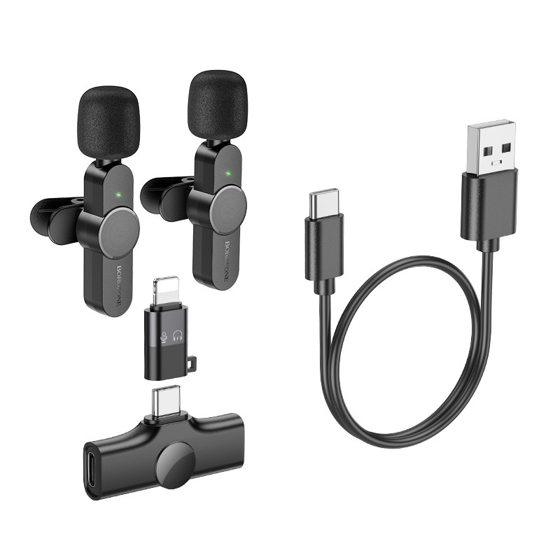 Купити Уцінка Петличний бездротовий мікрофон Borofone BFK12 Trophy lavalier Lightning/Type-C (Розкрита упаковка / Black) на vchehle.ua