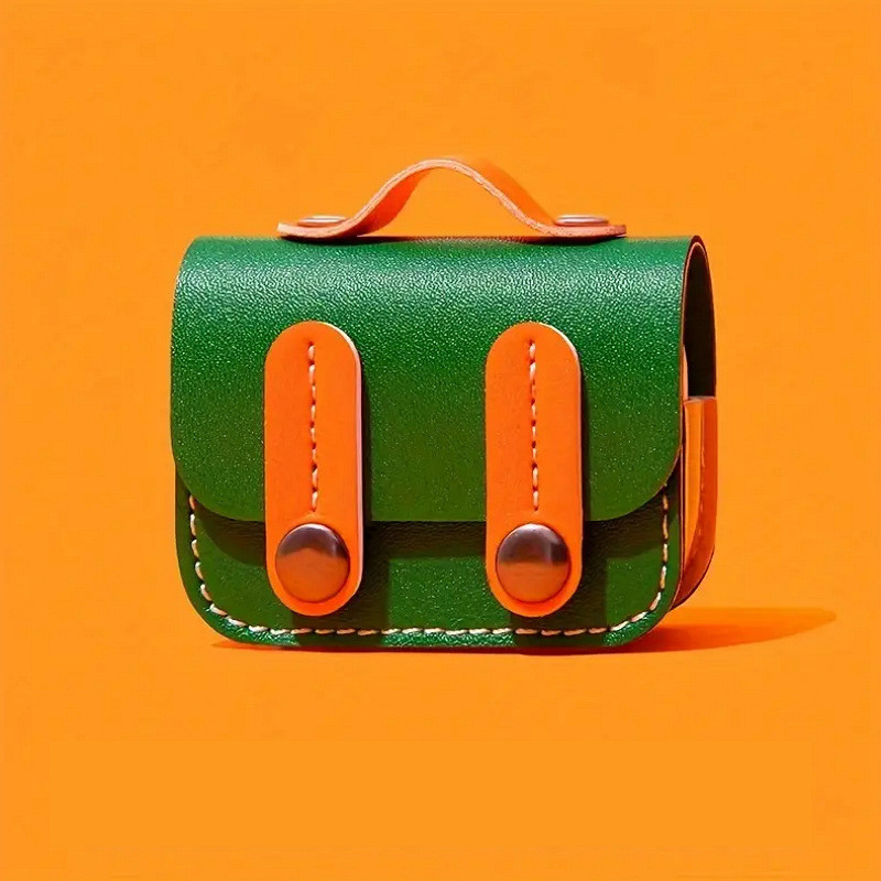 Фото Кожаный футляр Briefcase для наушников AirPods 4 (Green / Orange) на vchehle.ua